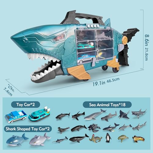 18 Pcs Sea Animal Toys with 2 Toy Trucks and 2 Cars M804119