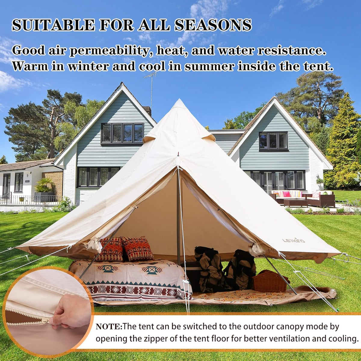 Canvas Tent with Stove Jack, 4 Season Waterproof Cotton Bell Tent Y821