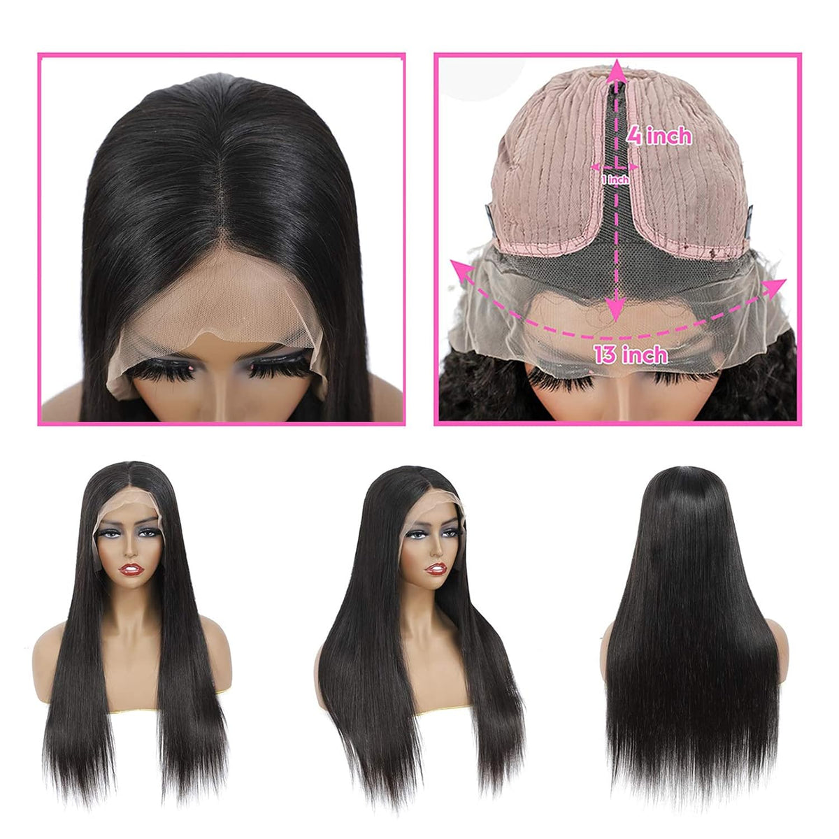 13x4x1 T Part Straight Transparent Lace Frontal Wig Human Hair 180% Density Pre Plucked with Baby Hair Natural Color 26inch O277