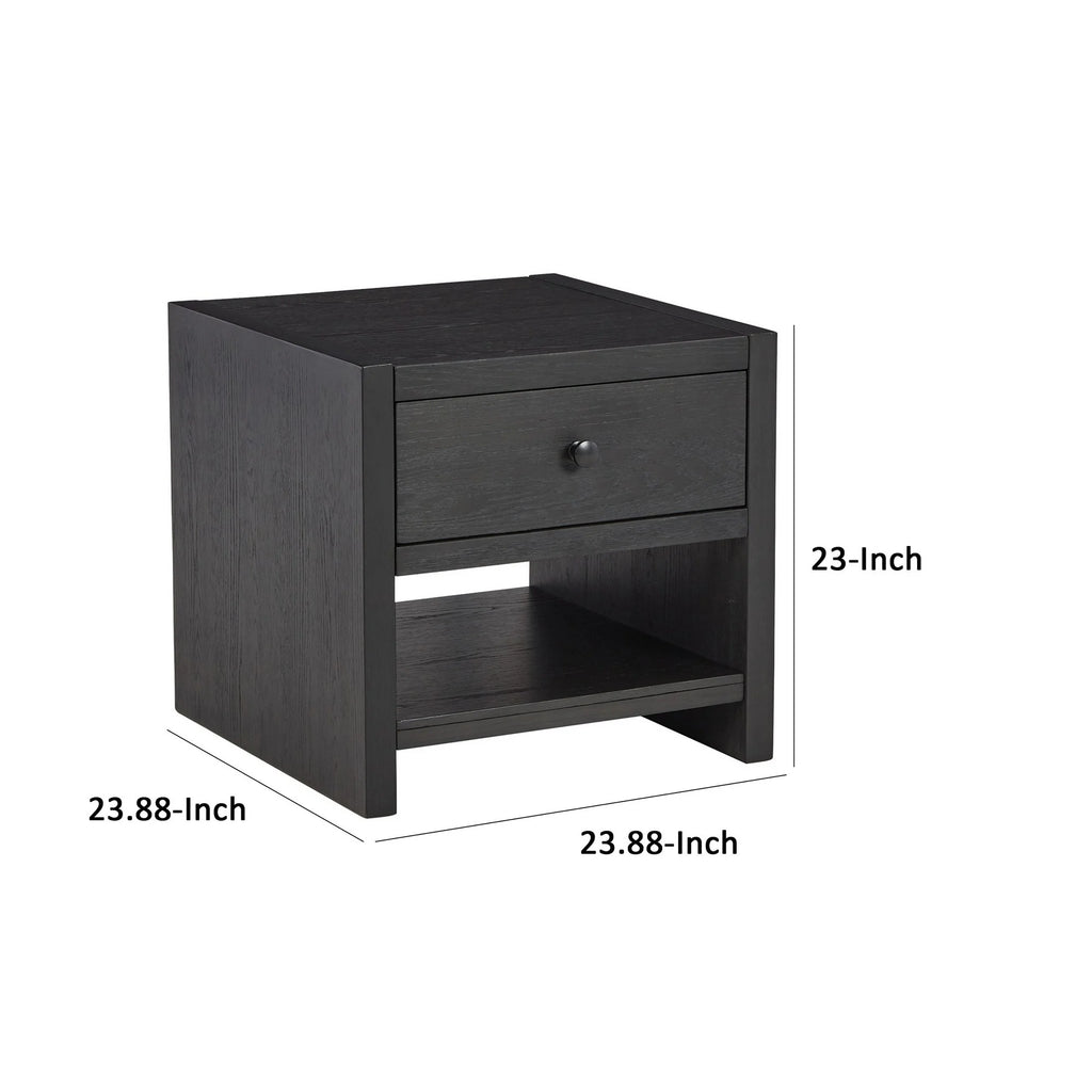 24 Inch Square Side End Table Black Wood Single Drawer K901416