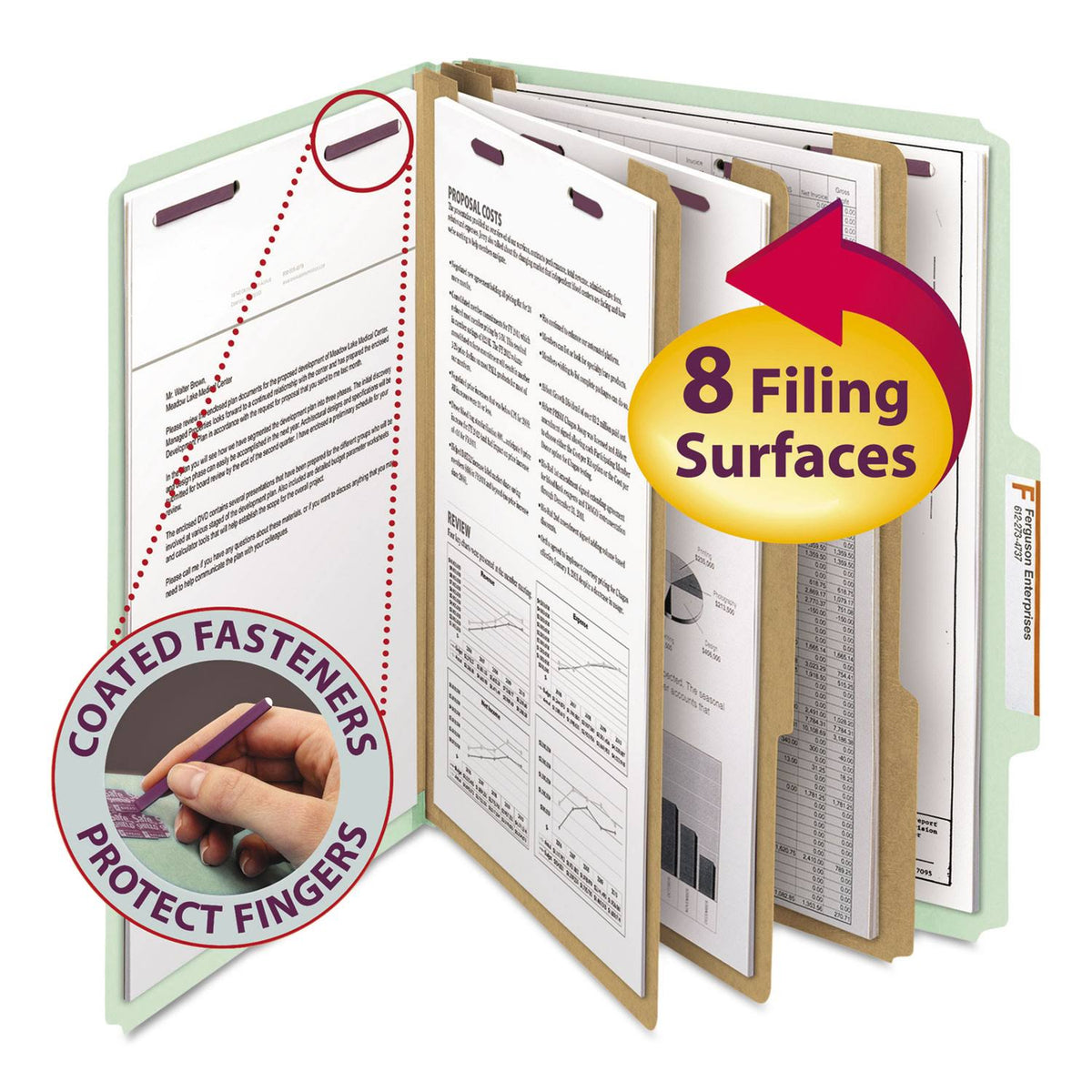 Letter Eight-Section Gray/Green Pressboard Classification Folders 10/Box W303896