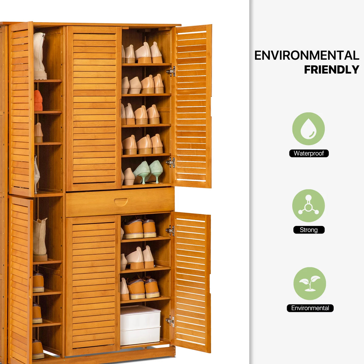 Bamboo 10 Tiers 1 Drawer Shutter Doors Shoes Cabinet G27846