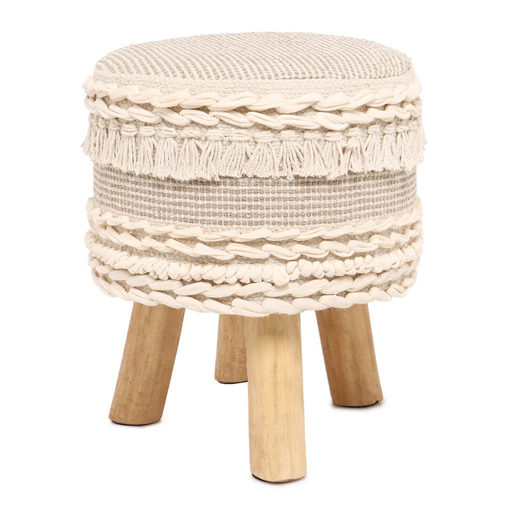 Handmade Wooden 4 Legs Tufted Seat 100% Cotton Foot Stool M21953