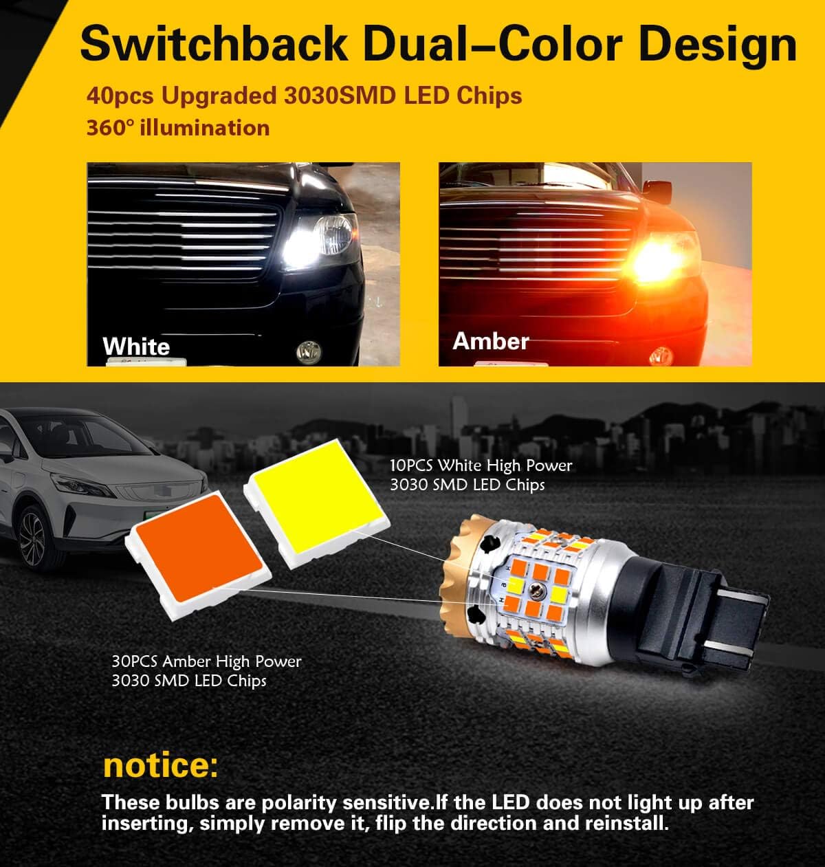 3157 LED Switchback White Amber Turn Signal Bulb Pack of 2 S780