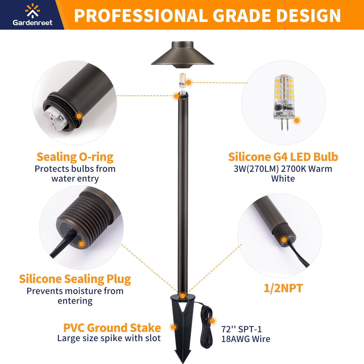 Brass Low Voltage LED Landscape Path Lights 4 Pack V3724