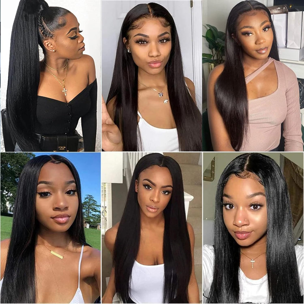13x4x1 T Part Straight Transparent Lace Frontal Wig Human Hair 180% Density Pre Plucked with Baby Hair Natural Color 26inch O277