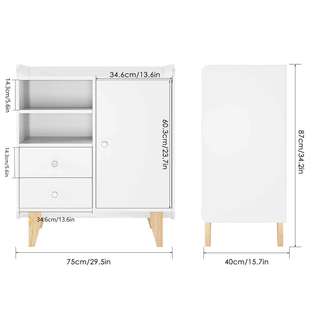 White Wooden Floor Storage Cabinet with Door and Drawers O409