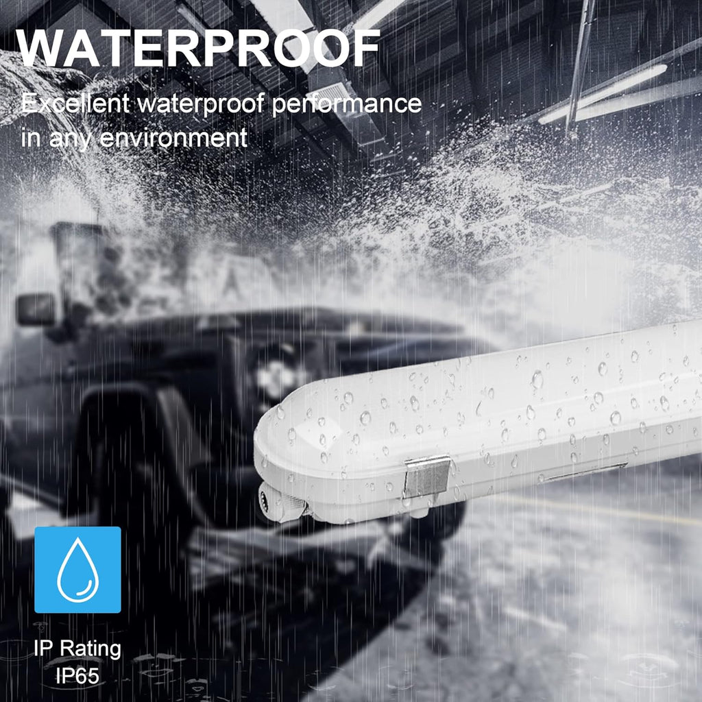 4 Pack 4FT 40W LED Vapor Tight Light, 4400 Lumens 5000K, IP65 Waterproof, 0-10V Dimmable J112