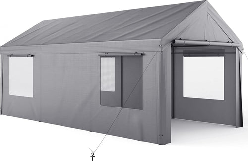 10x20ft Heavy Duty Carport with Removable Sidewalls & Doors, Beige I950704