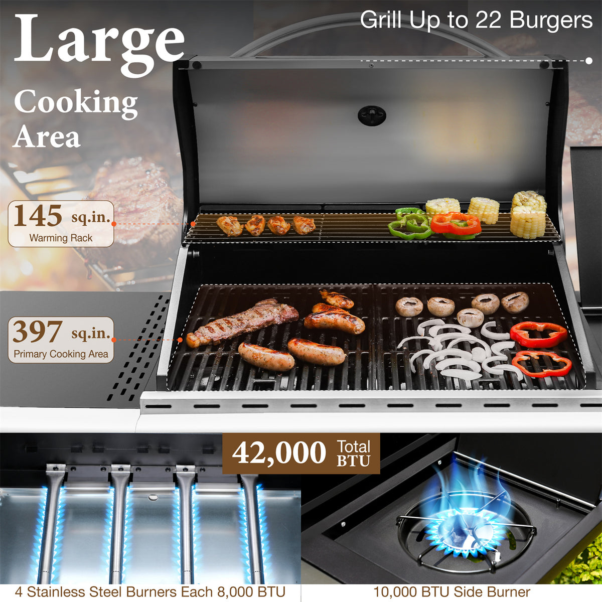 4 Burner Propane Gas Grill with Side Burner Stainless Steel G96453
