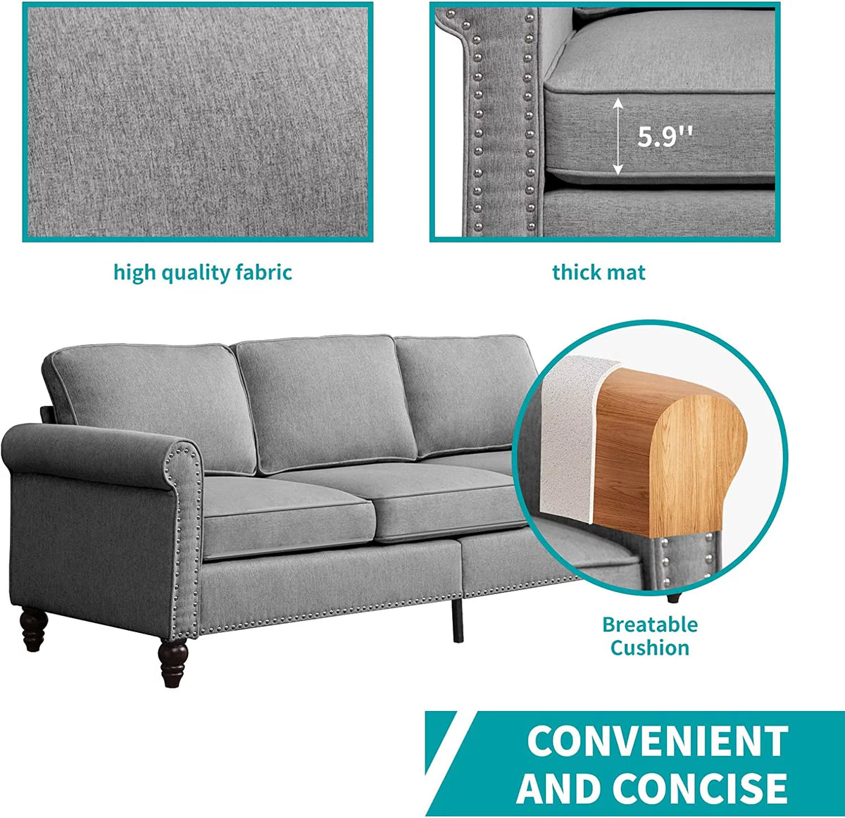 2 Piece Soft Sofa Loveseat Set, Light Grey V930279