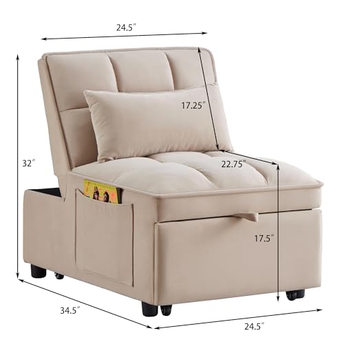 4-in-1 Folding Velvet Sleeper Chair Bed with Storage Pockets C844