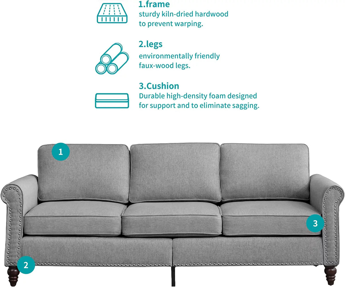 2 Piece Soft Sofa Loveseat Set, Light Grey V930279