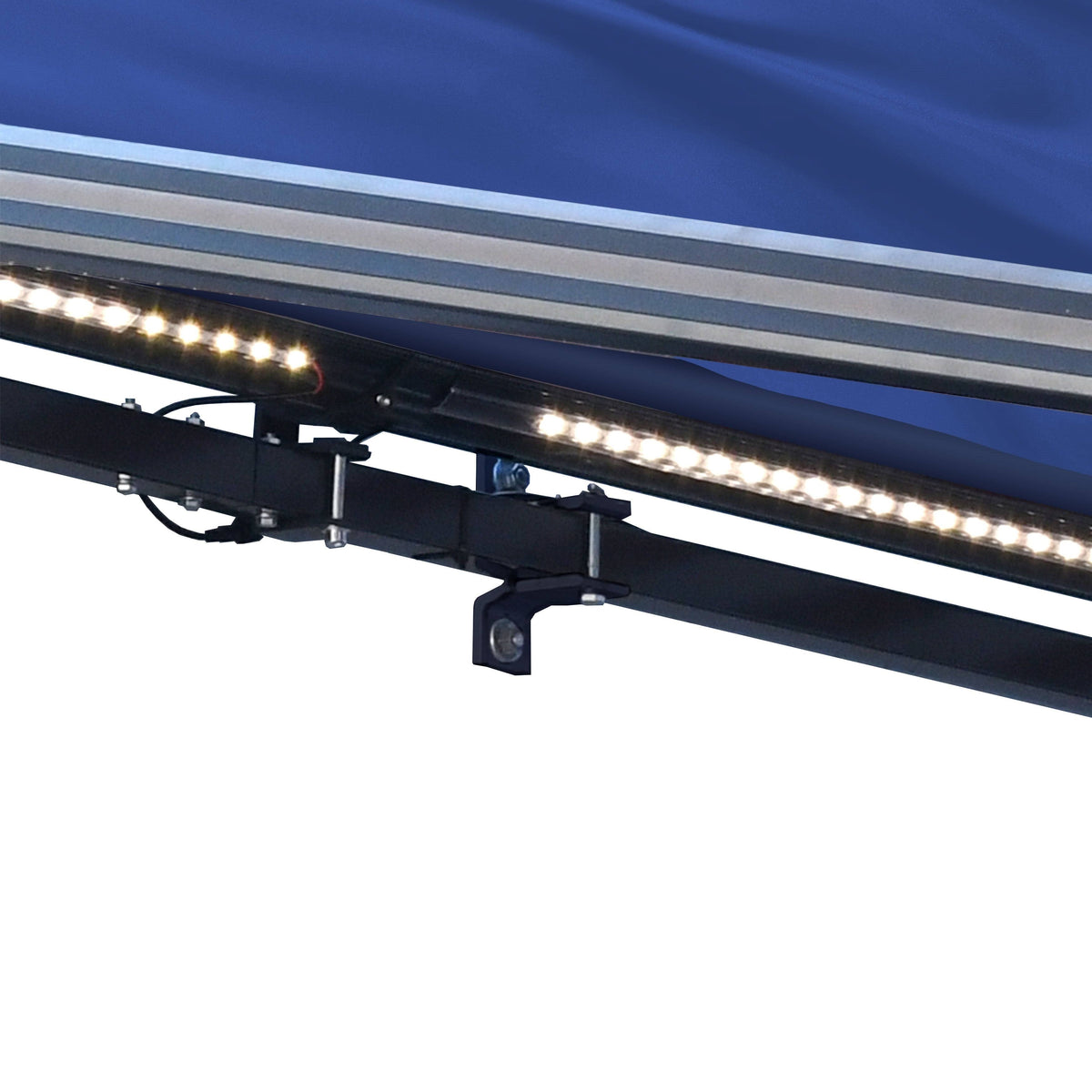 Motorized LED 13 x 10 ft. Half Cassette Retractable Awning Blue C17957