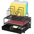Black Mesh Desk Organizer with Double Tray and Sliding Drawer T86154