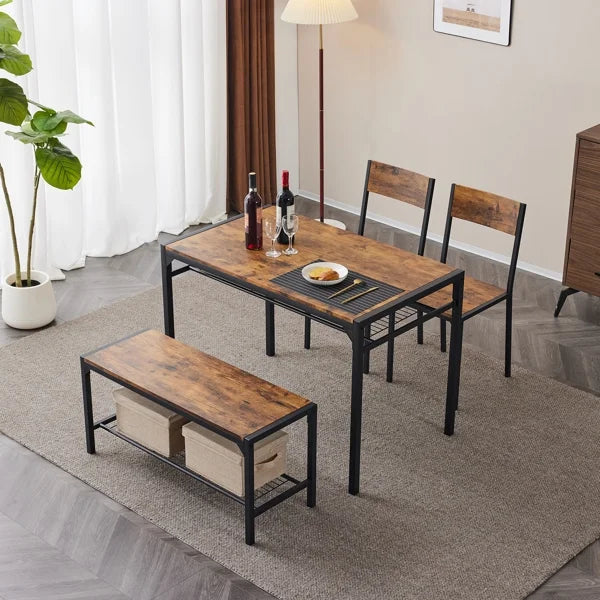4 Piece Dining Table Set with 2 Chairs and Bench E9339