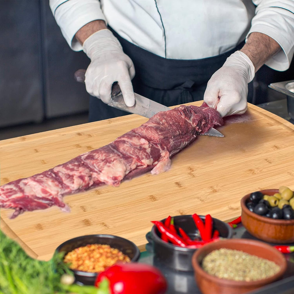 Bamboo Cutting Board with Stainless Steel Chef Knife P9588