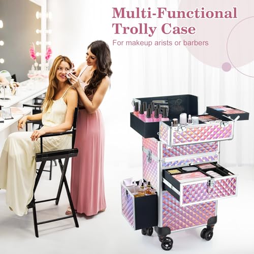 Rolling Makeup Train Case with 360° Swivel Wheels Keys C953