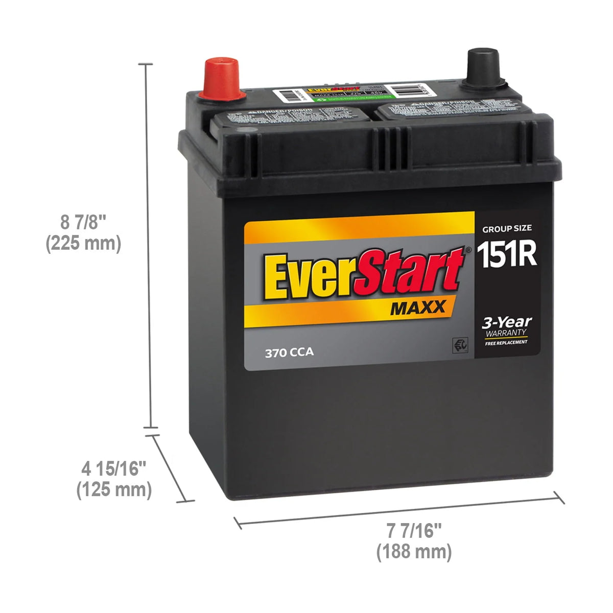 Lead Acid Automotive Battery Group Size 151R 12 Volt 370 CCA R407