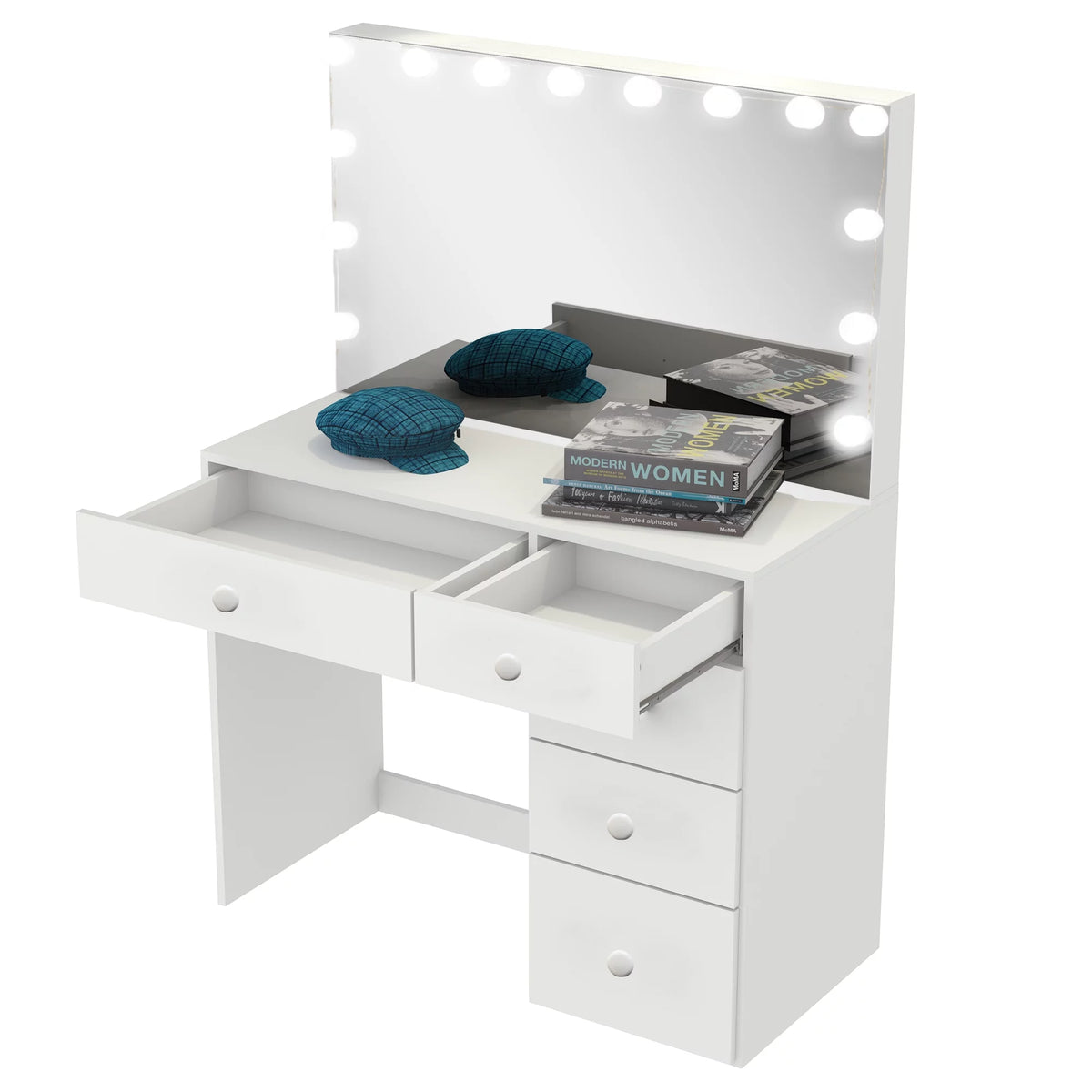 Modern White Vanity Desk with 5 Drawers U4659