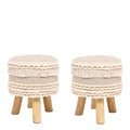 Handmade Wooden 4 Legs Tufted Seat 100% Cotton Foot Stool M21953