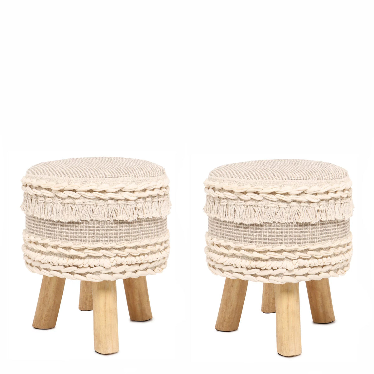 Handmade Wooden 4 Legs Tufted Seat 100% Cotton Foot Stool M21953