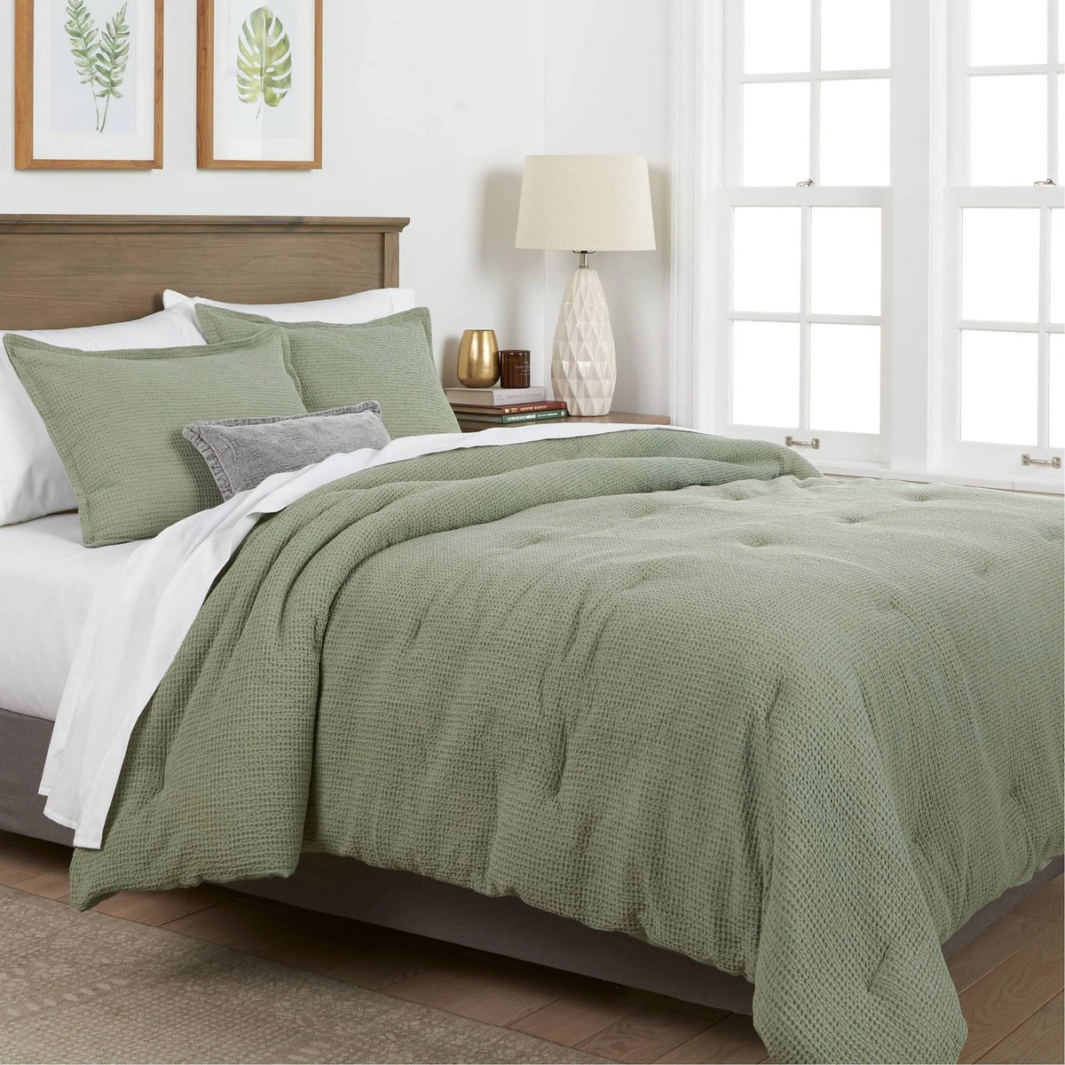 Sage Green Waffle Weave Comforter & Sham Set A49344