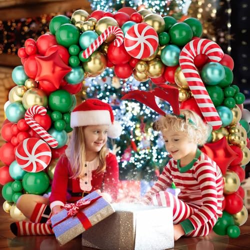 150Pcs Red Green Gold Christmas Balloon Arch Kit K26684