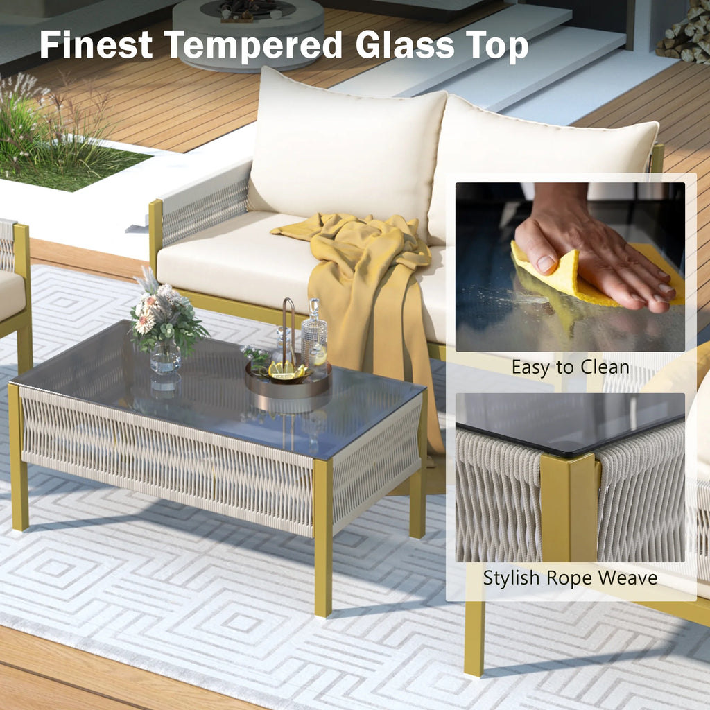 4-Piece Patio Furniture Set with Tempered Glass Table G80031