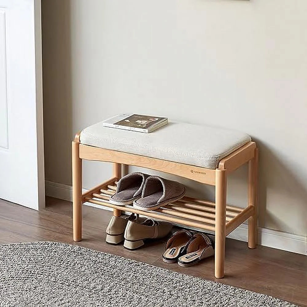 Wood 2-Tier Shoe Bench with Cushion Q430