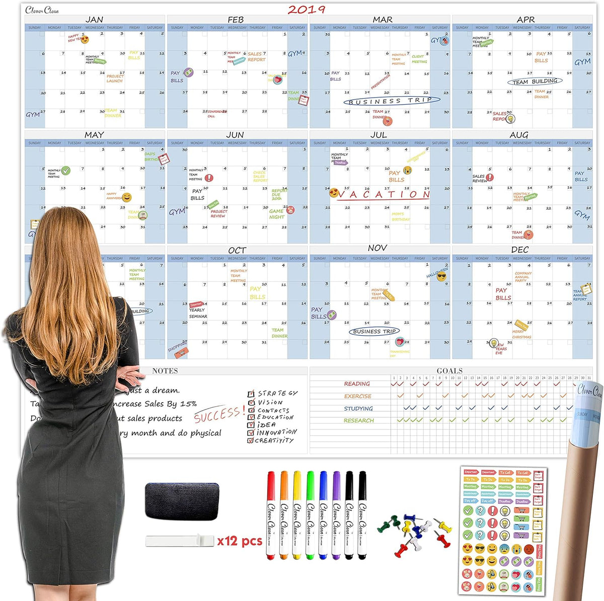 Large Dry Erase Wall Calendar 48x60 Undated Yearly Planner N428