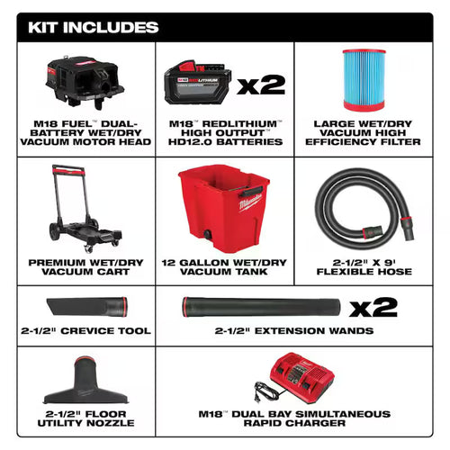 12 Gal Cordless Wet/Dry Shop Vac Kit with Utility Brush and Nozzle K453