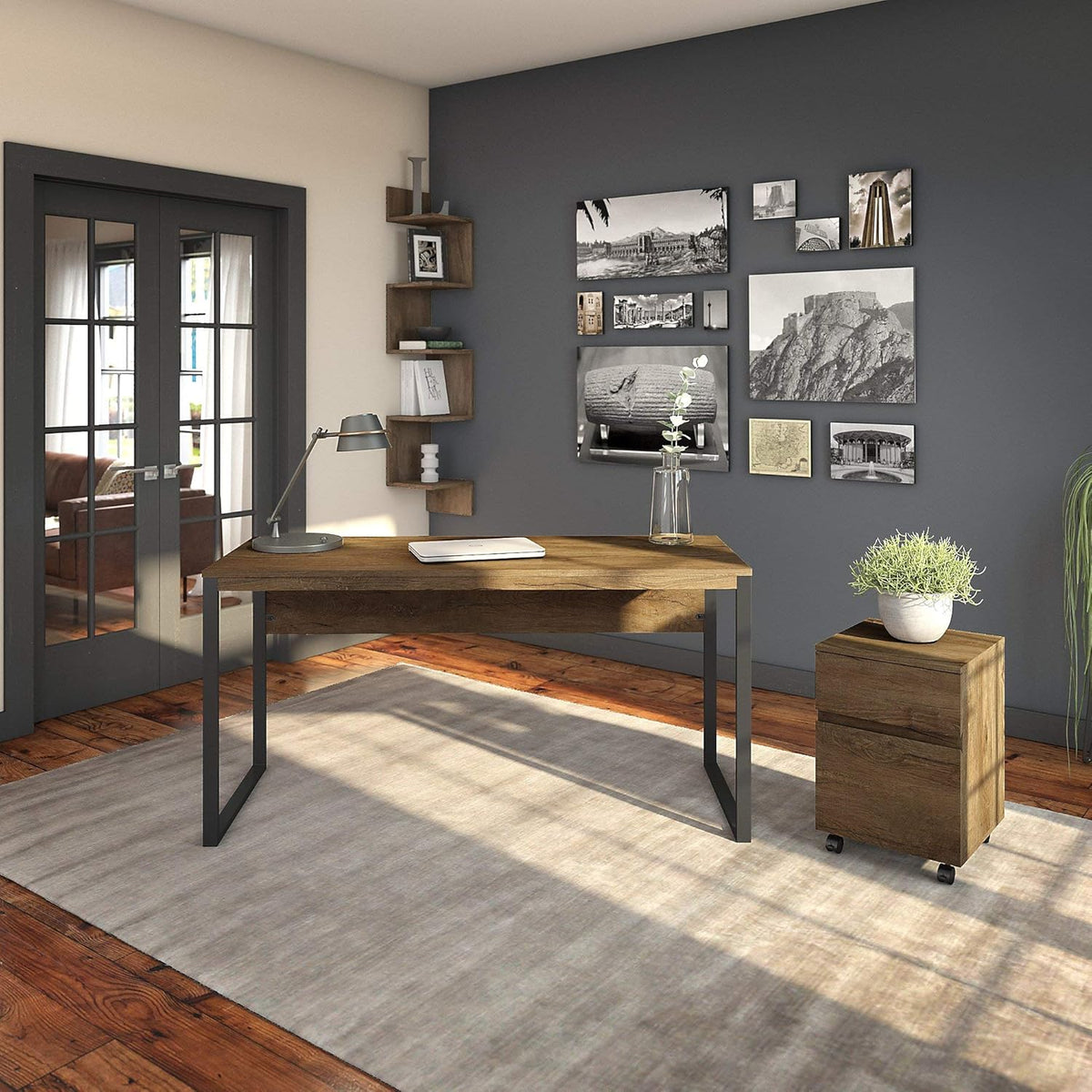 Rustic Brown Desk and Cabinet A591