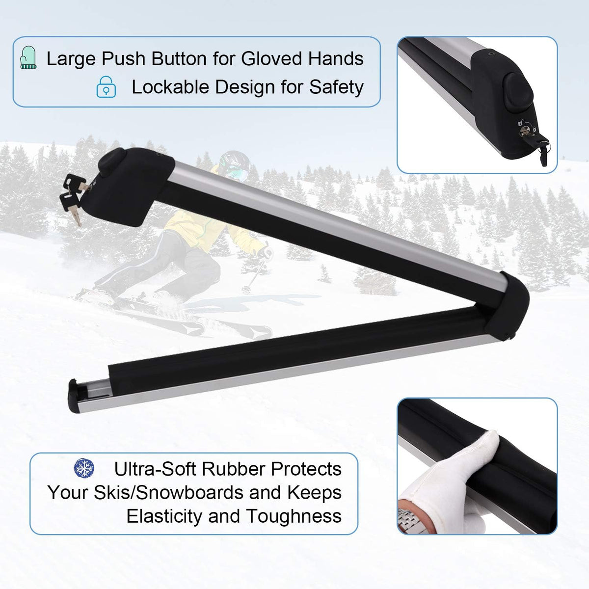 Lockable Cross Bars Carrier & Ski Snowboard Racks Kit Y7613