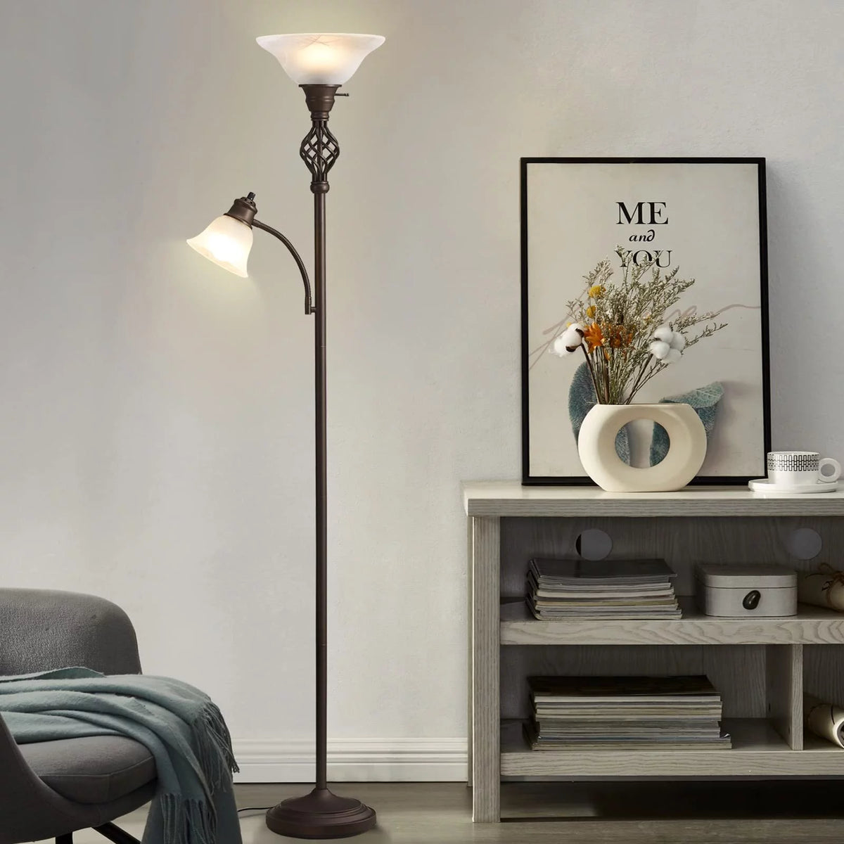 Torchiere Floor Lamp with Glass Shade, Bulbs Included V396963