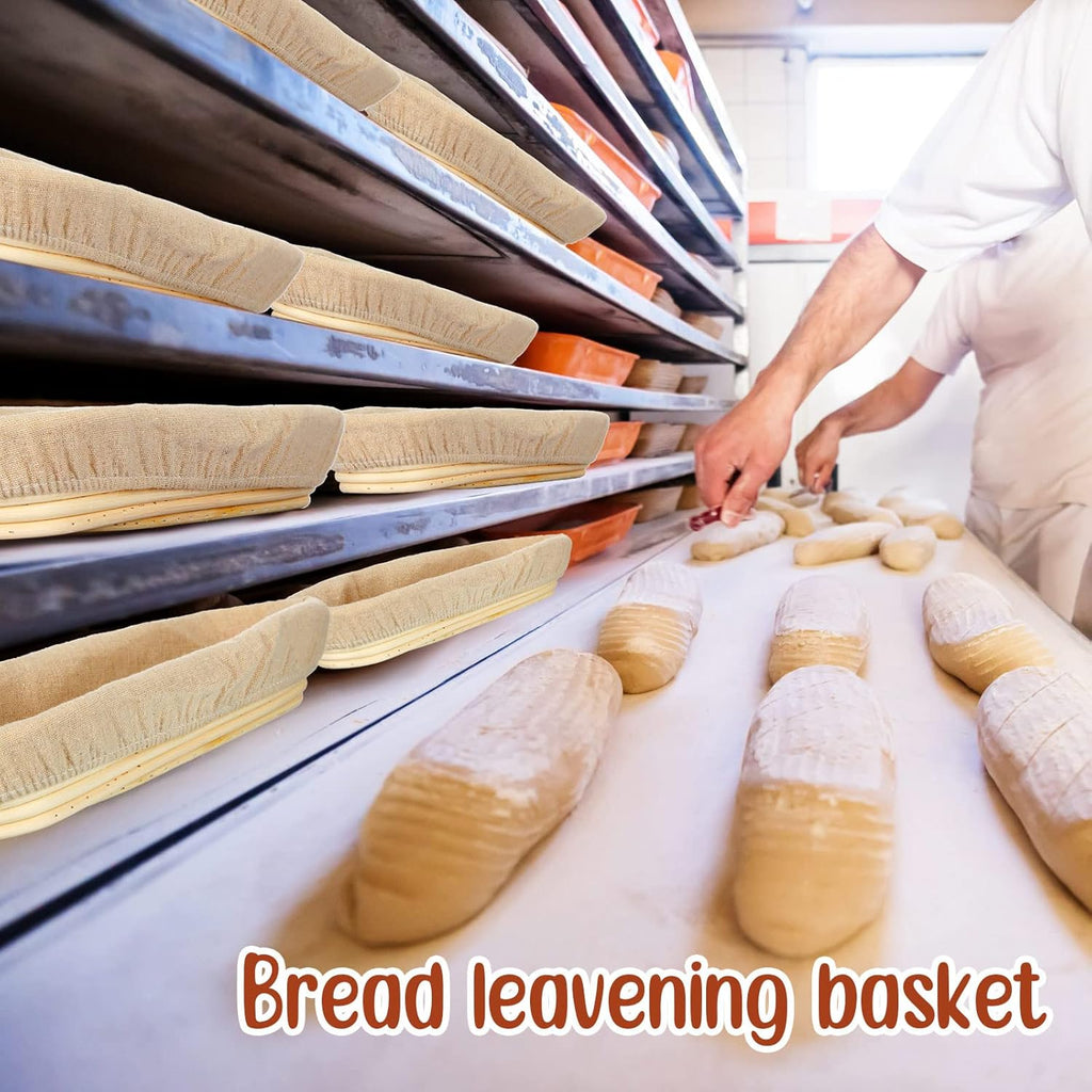 4 Pieces 13.8 Inch Oval Banneton Bread Proofing Basket with Liners X44574