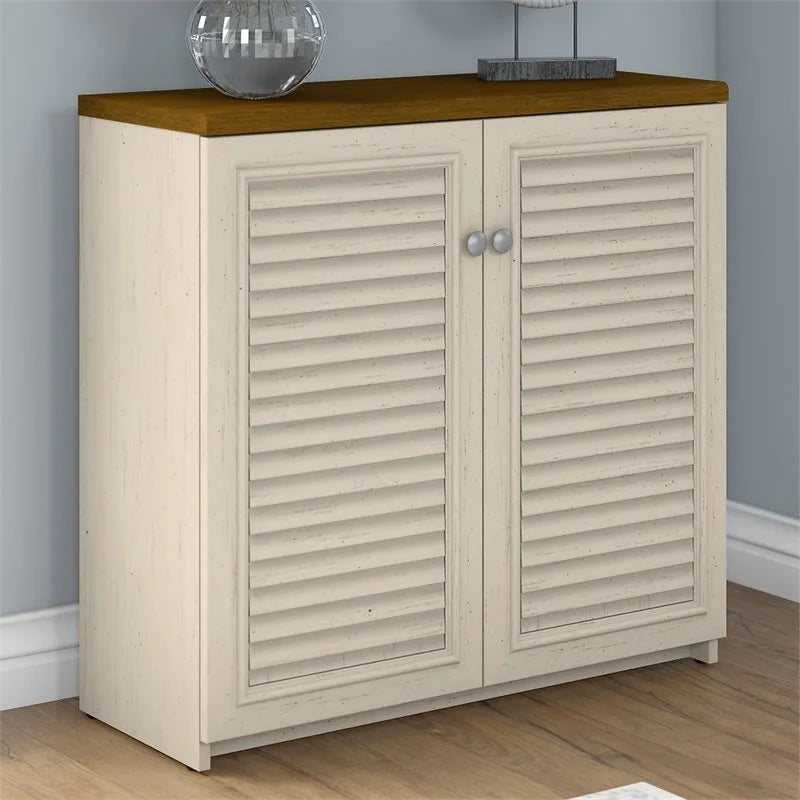 Antique White Engineered Wood Storage Cabinet with Doors P3451