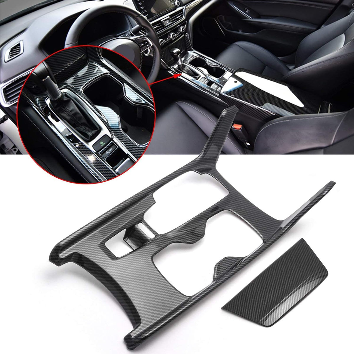 Interior Gear Shift Box Water Cup Holder Panel Cover Trim ABS Carbon Fiber Style H23977