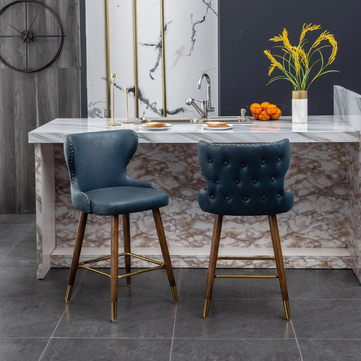 Yellow Faux Leather Counter Stool Set of 2 N5596
