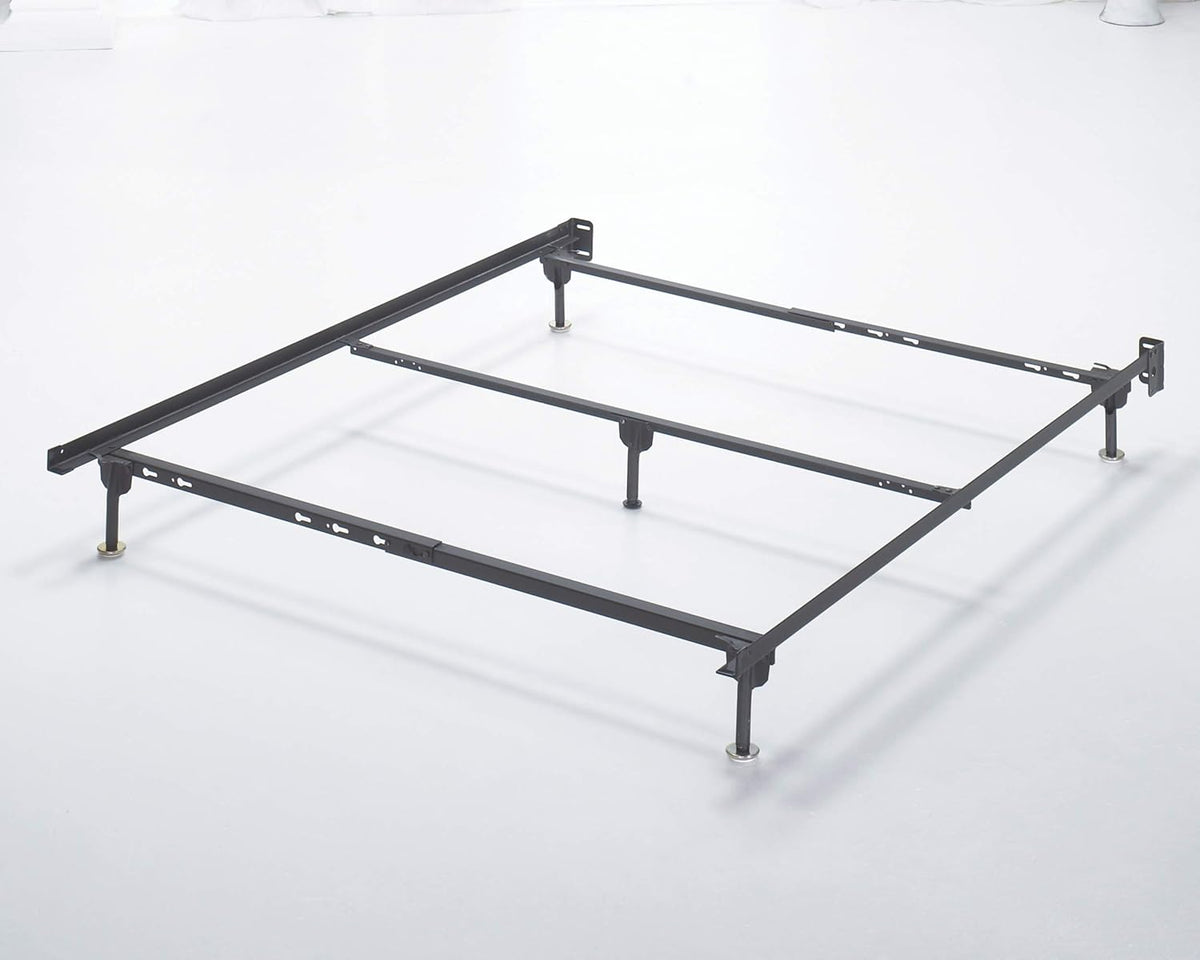 Black Adjustable Metal Bed Base Frame with Floor Glides E98827