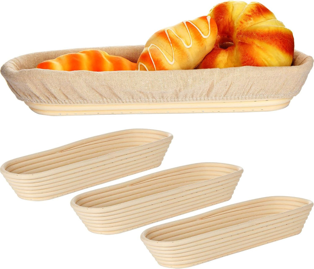 4 Pieces 13.8 Inch Oval Banneton Bread Proofing Basket with Liners X44574