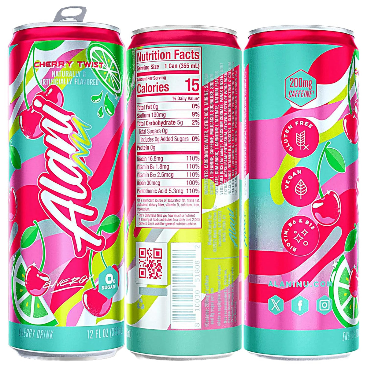 Pink Slush, Cherry Twist, and Orange Kiss Energy Drink Variety Pack of 6, 12 Fl oz Cans U82890