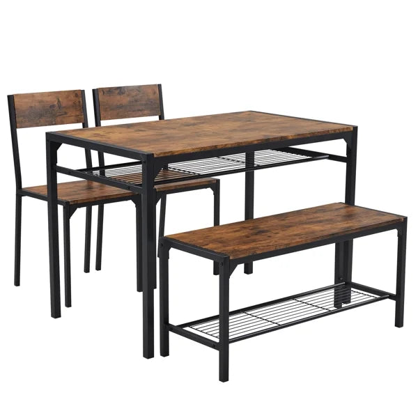 4 Piece Dining Table Set with 2 Chairs and Bench E9339