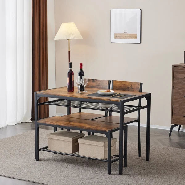 4 Piece Dining Table Set with 2 Chairs and Bench E9339