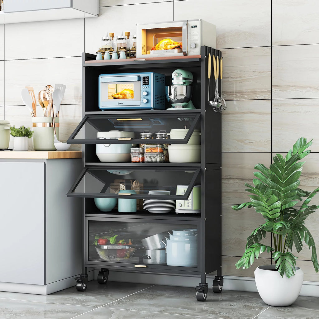 5 Tier Black Kitchen Baker's Rack with Wheels H851967