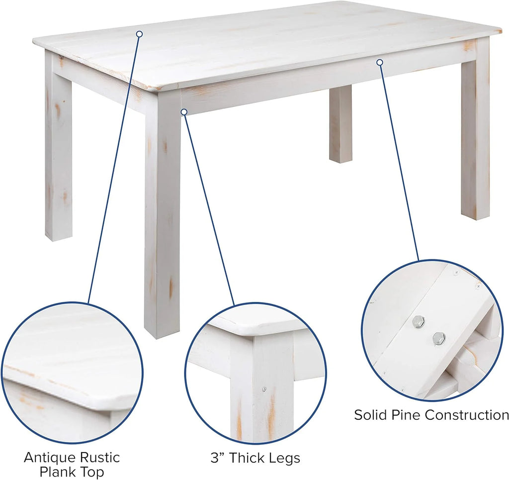 60" X 38" Rectangular Antique Rustic White Solid Pine Dining Table C100