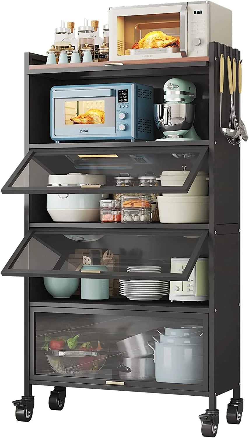 5 Tier Black Kitchen Baker's Rack with Wheels H851967