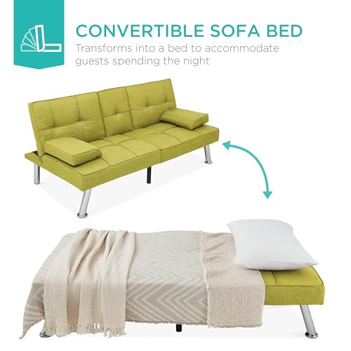 Gray Linen Folding Futon Sofa Bed with Cupholders V107