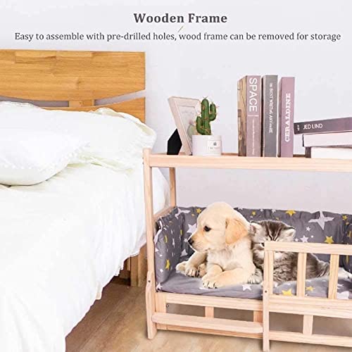 Elevated Solid Wood Double Layer Dog Bed with Mattress B6204
