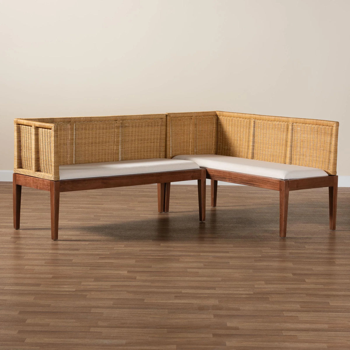 2-Piece Brown Boho Dining Banquette Set Q1026